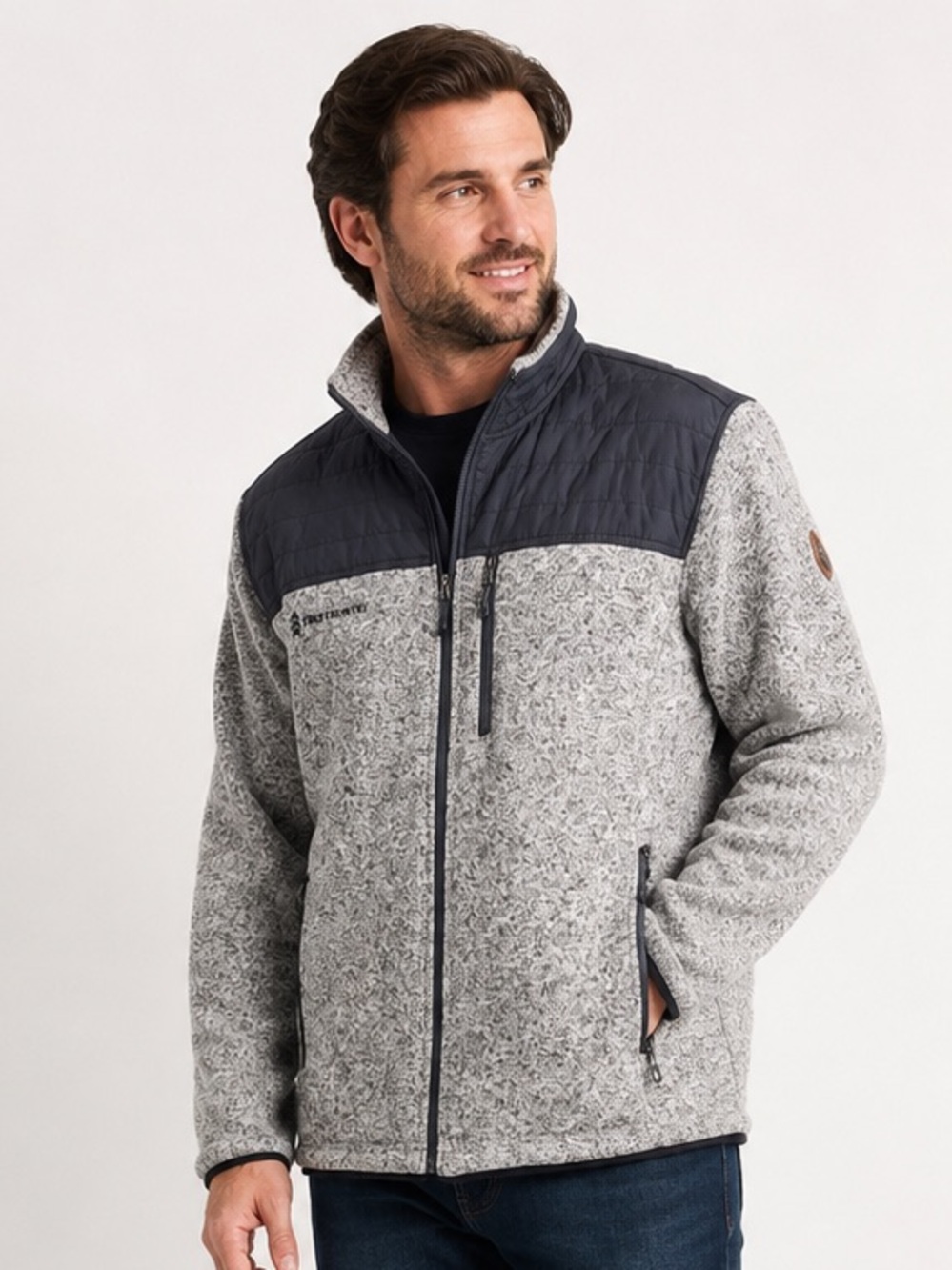 Free Country Men’s Frore Knit Fleece Jacket XXL Gray Heather